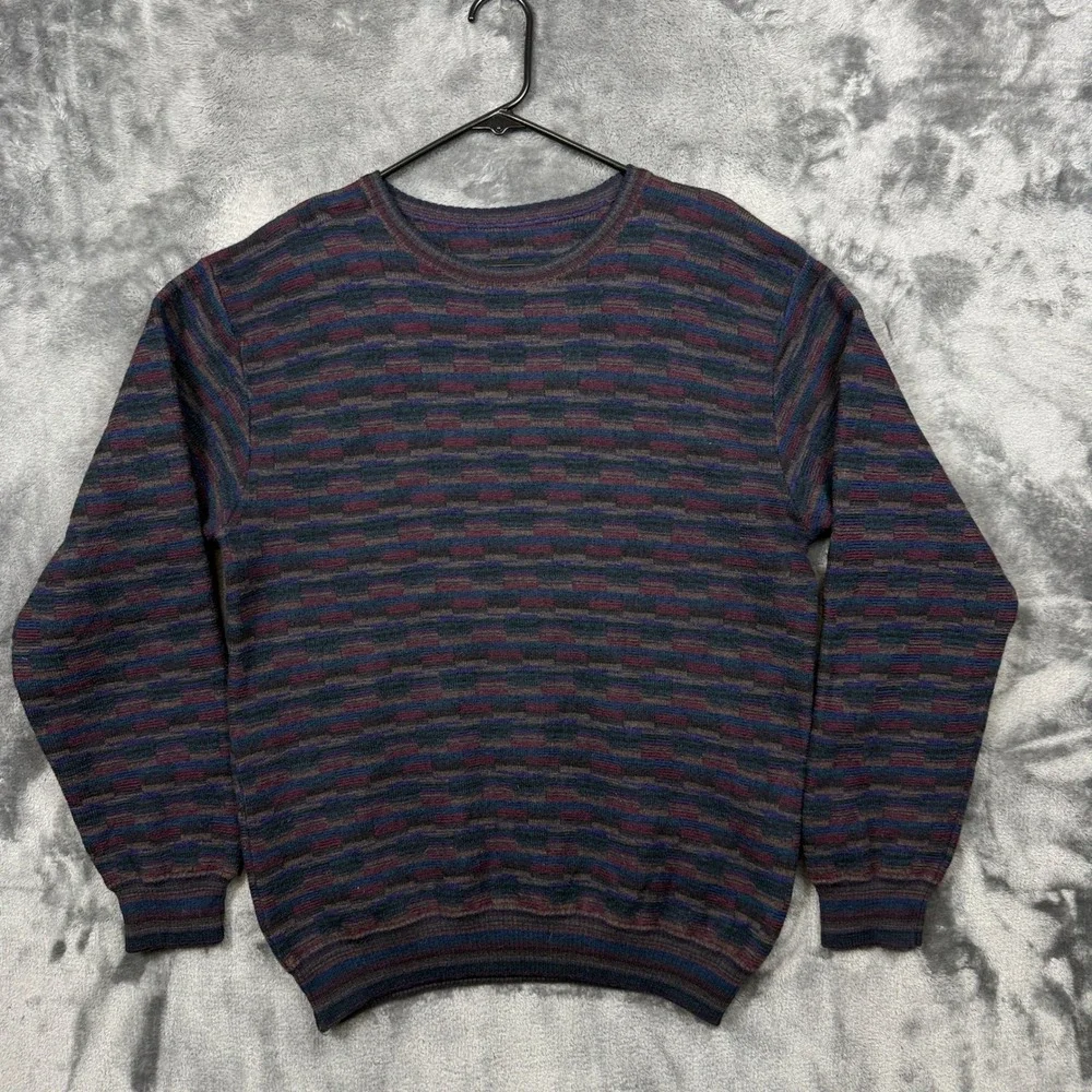 Merino Wool Sweater Mens Large Multicolor Excellent Textured Knit